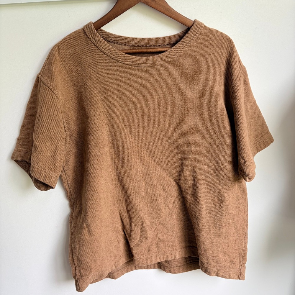 ts(s) Japanese Cotton Lagenlook Knit Tee Size 2 Minimalist Brown Boxy Shirt
